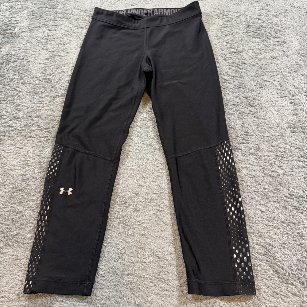 Under Armour Womens HeatGear Compression Capri Leggings S Black Silver Metallic